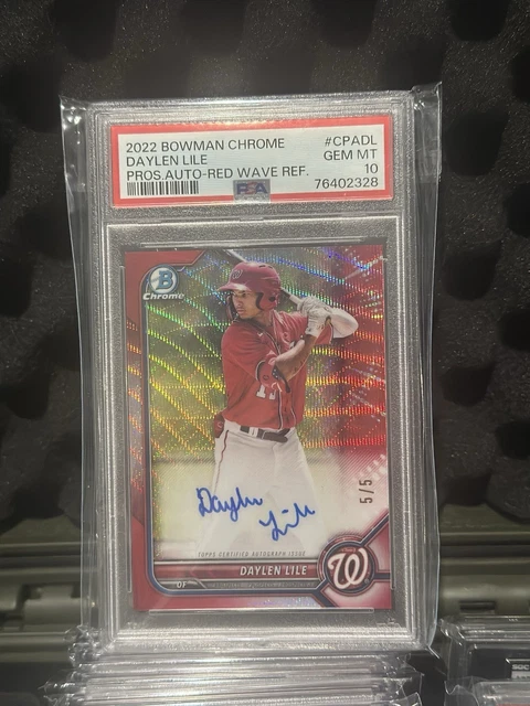 2022 Bowman Chrome Daylen Lile 1st Auto Red Wave Bookend 5/5 = 1/1 🔥🔥🔥 PSA 10