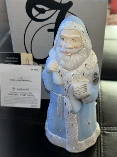Fenton # 296 Blue Glass MORNING STAR SANTA Signed S. Wajda 8" Figurine 2001 3299