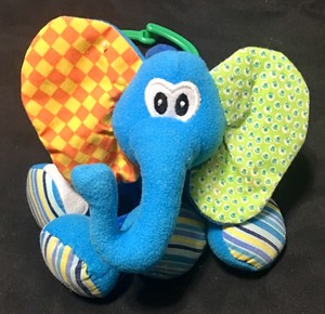 Infantino Blue Elephant Striped Green Crinkle Ears Vibrating Baby Pull Toy | eBay