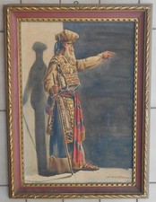 QUADRO DIPINTO AD ACQUERELLO PERSONAGGIO BIBLICO SACERDOTE EBREO 44 X 31 PINTOR