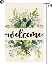 Spring Summer Floral Welcome Garden Flag 12X18 Inch Double Sided Outside, Eucaly