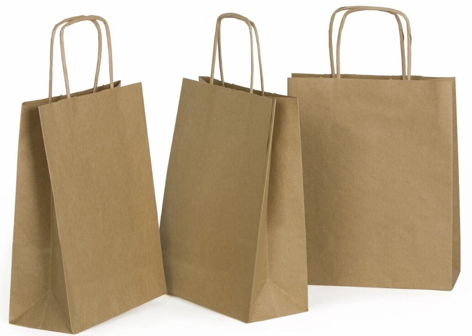 GESCHENKTASCHE PAPIERTÜTE BODENBEUTEL 240x100x320mm Öko-Braun + Kordelgriffe NEU - Bild 3 von 3