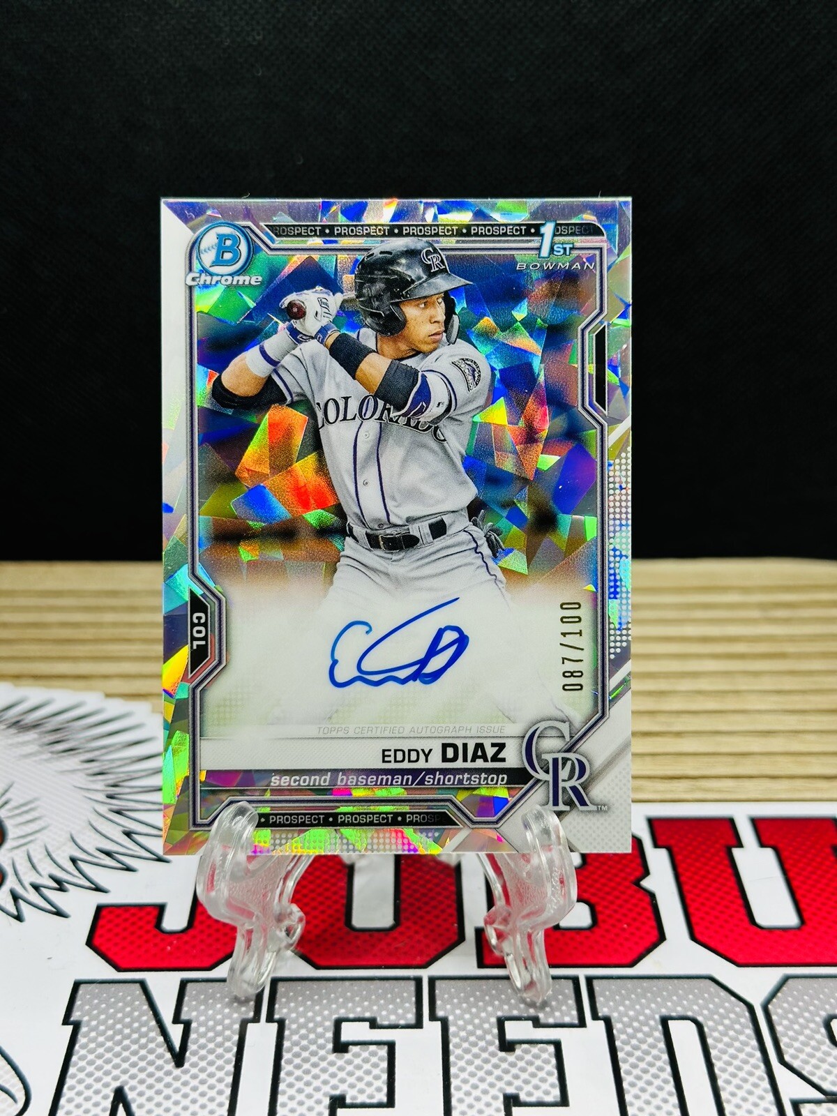 2021 Bowman #CPA-ED Eddy Diaz Chrome Prospect Autographs Atomic Refractor #/100