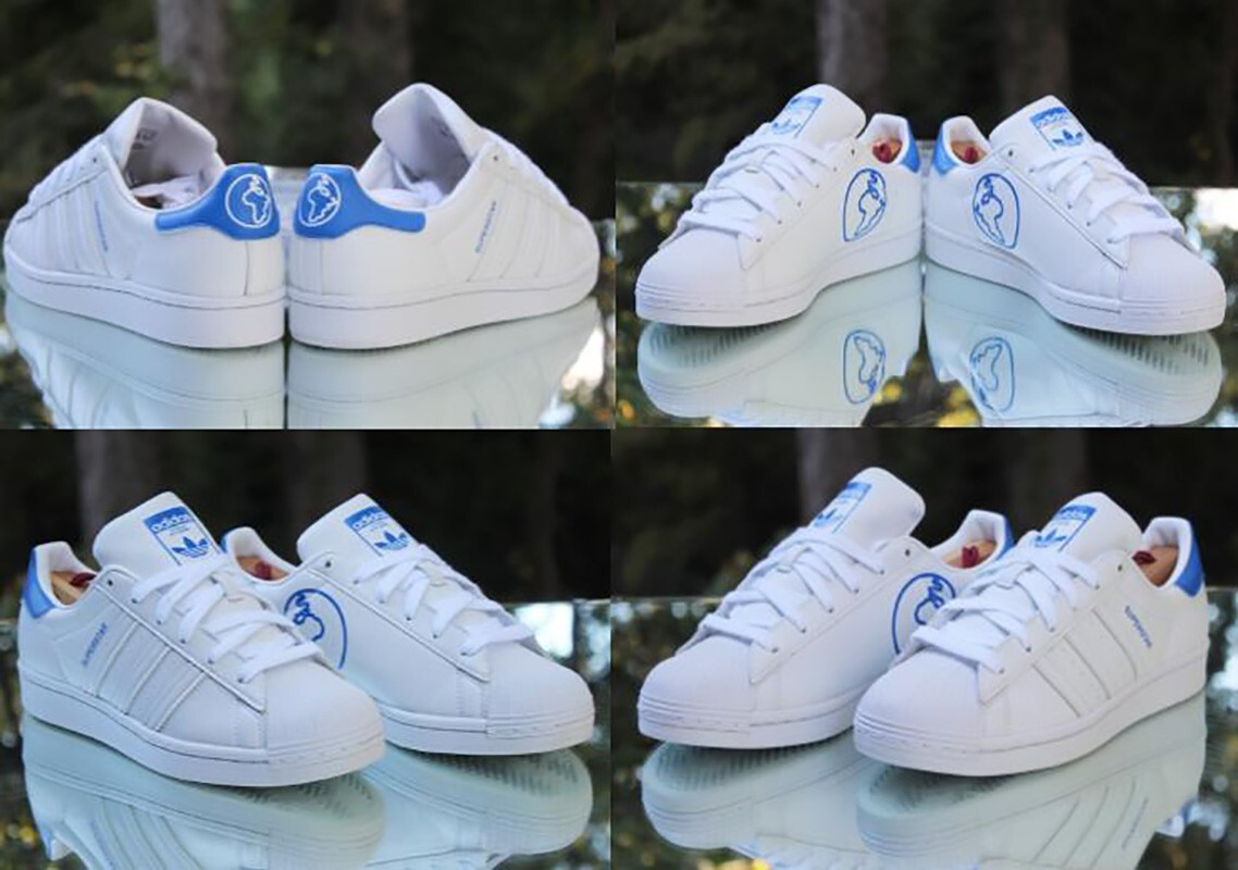 Adidas Superstar J Size 5.5 Cloud White Blue Custom FW0816