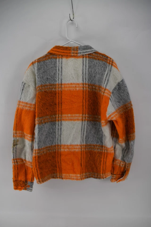 Cazadora borrosa a cuadros gris naranja Boohoo para hombre con botones talla M Foto 2 de 4