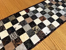 Fall Quilted Table Runner, Black Brown, Handmade Table Topper Centerpiece 12x40