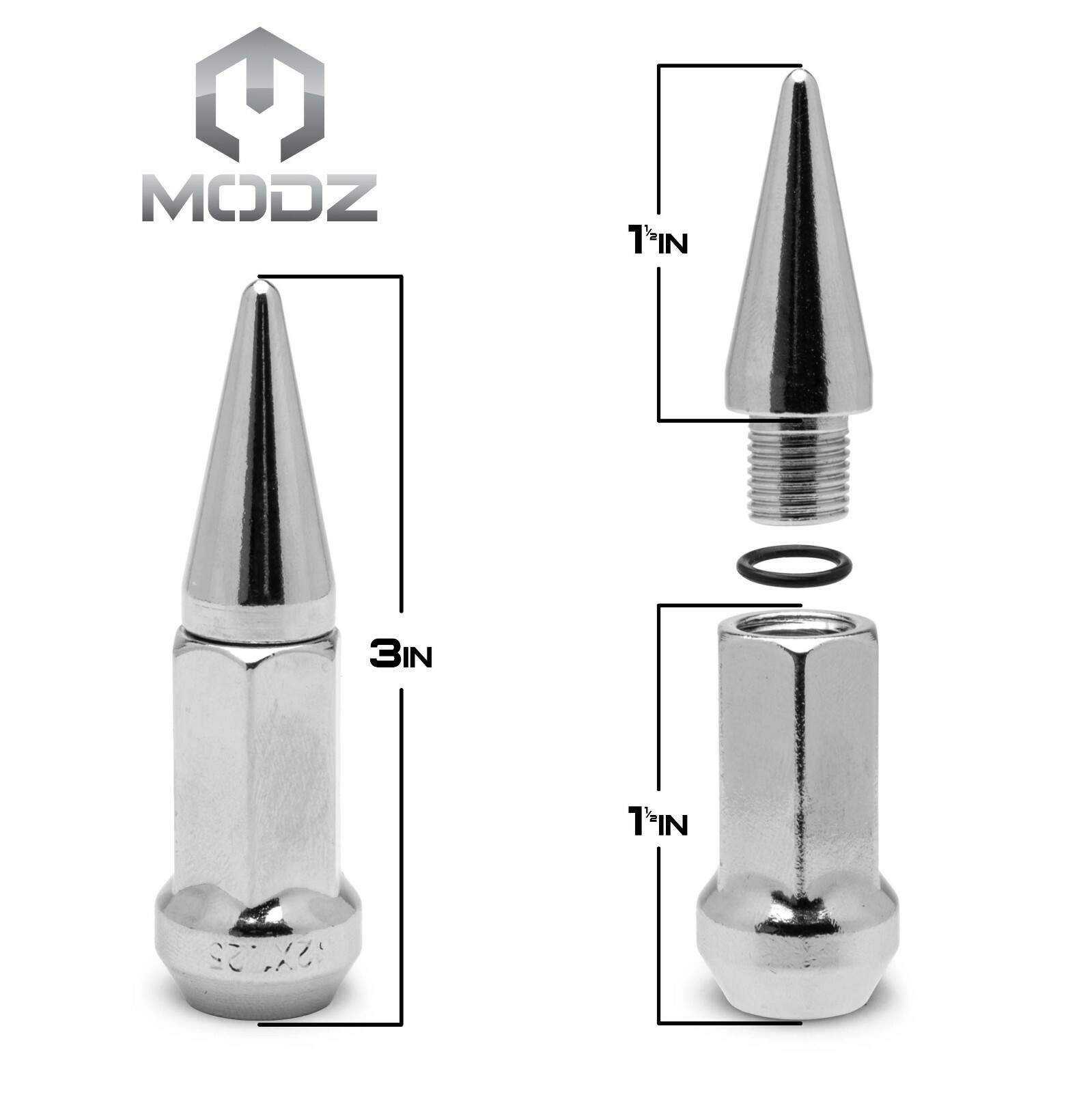 MODZ Golf Cart Chrome Spiked Metric Lug Nuts - Set of 16 for Yamaha Golf Carts