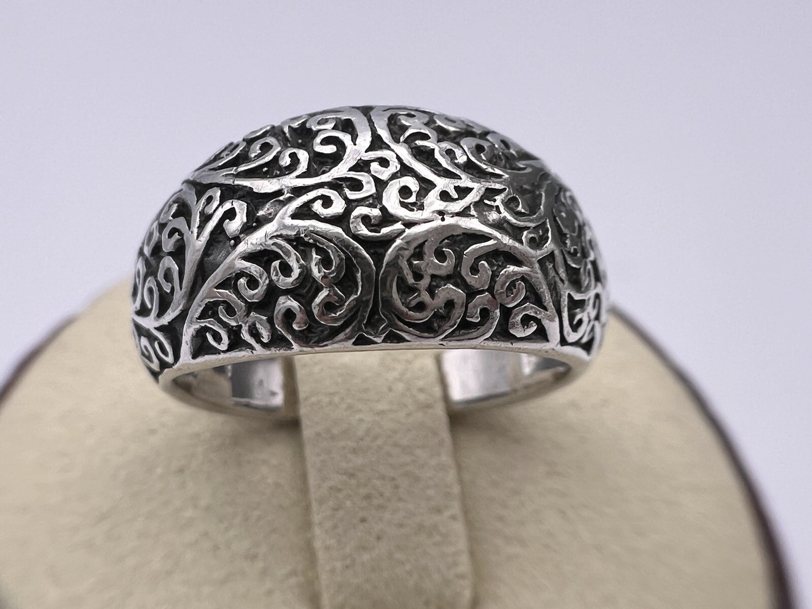 Signed CW Scroll Design Sterling Silver Dome Ring… - image 1