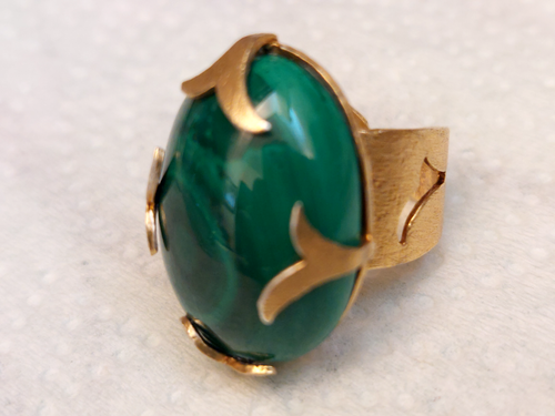 VTG ARTISAN VERMEIL 18K GOLD OVER 925 SILVER MALACHITE RING SZ 6.5 ADJUSTABLE - Picture 11 of 11