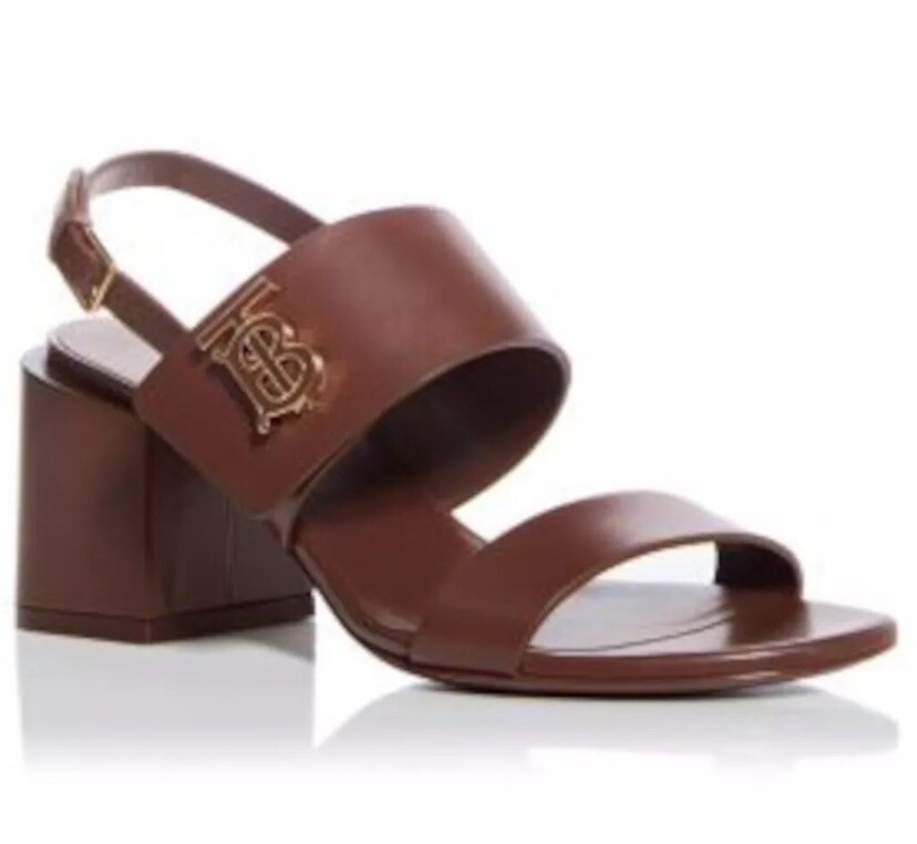 Барберри женские коричневые монограмма Вирджиния блок каблук кожа slingback сандалии 395 100790₽
