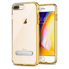 for Phone 7 Plus/8 Plus Transparent Bumper Case w/ Kickstand GOLD