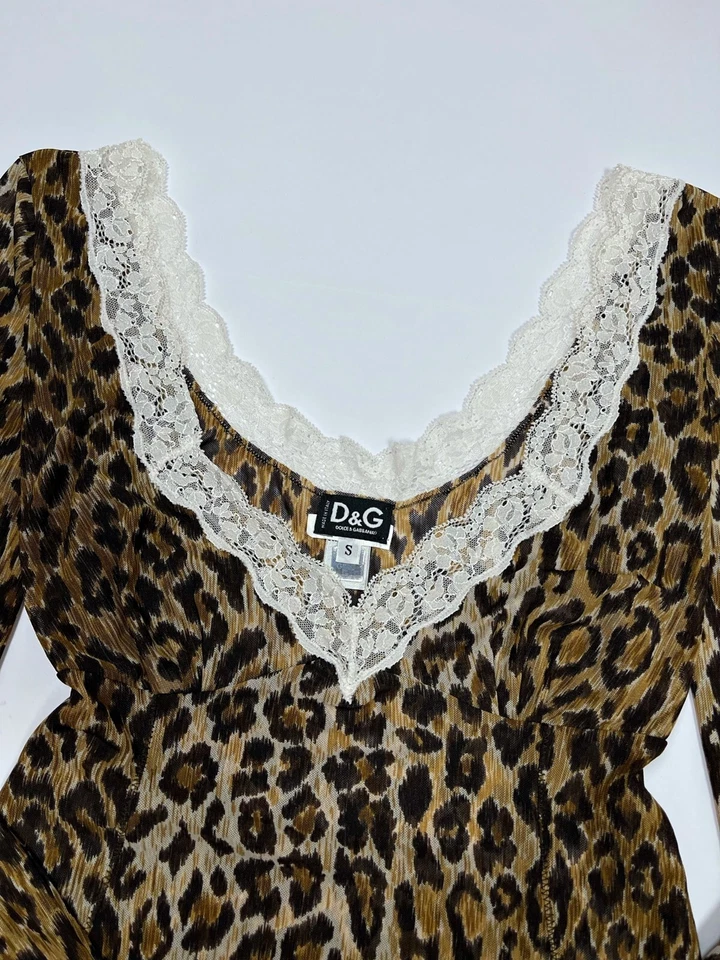 Blusa Top Dolce & Gabbana Vintage Leopardo Malla Transparente Manga Larga Y2k Mujer S Foto 2 de 4