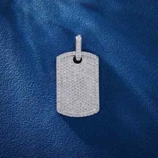2Ct Round Cut Lab Created Diamond Dog Tag Men's Pendant 14k White Gold Plated
