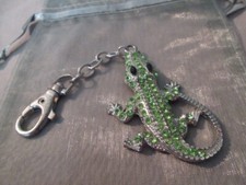 GREEN RHINESTONE LIZARD KEYCHAIN W/ORGANZA GIFT BAG