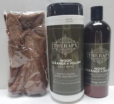 THERAPY Wood Cleaner+Polish Daily Wipes, Cleaner, Shiner, Protector & Cloth Pack