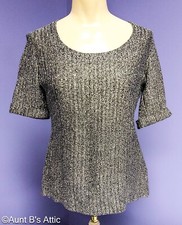 Vintage 70's Disco/Special Occasion Silver Metallic Lurex Short Sleeved Top S/M