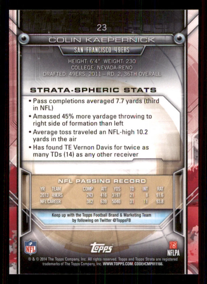 2014 Topps Strata #23 Colin Kaepernick - Image 2 of 2