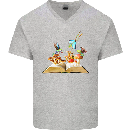 Tripant Nature Livre Magique Champignons Lsd Hommes Col V Coton T-Shirt - Picture 5 of 42