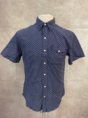 US Polo Assn. Shirt Men Blue Poplin Print Slim Fit Short Sleeve Button Up Size M
