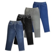 3/4 Denim Jean Ladies Straight Leg Elasticated Waist Summer Holiday Cropped Pant