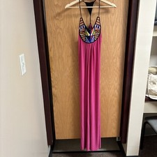 Pink Racer Back Beaded Bodice Bohemian Maxi Dress