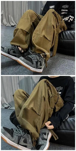 Mens Loose Wide Legs Overalls Casual Trousers Streets Baggy Cargo Pants Hip Hop - Bild 9 von 26