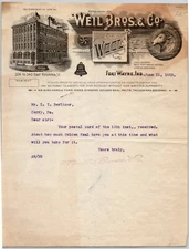 Weil Bros. & Co.1913 Letterhead Fort Wayne, IN Wool Sheep Bell Logo Vignettes