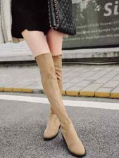 stivali stivaletti coscia beige bassi 3.5 cm pelle sintetica comodi 8185