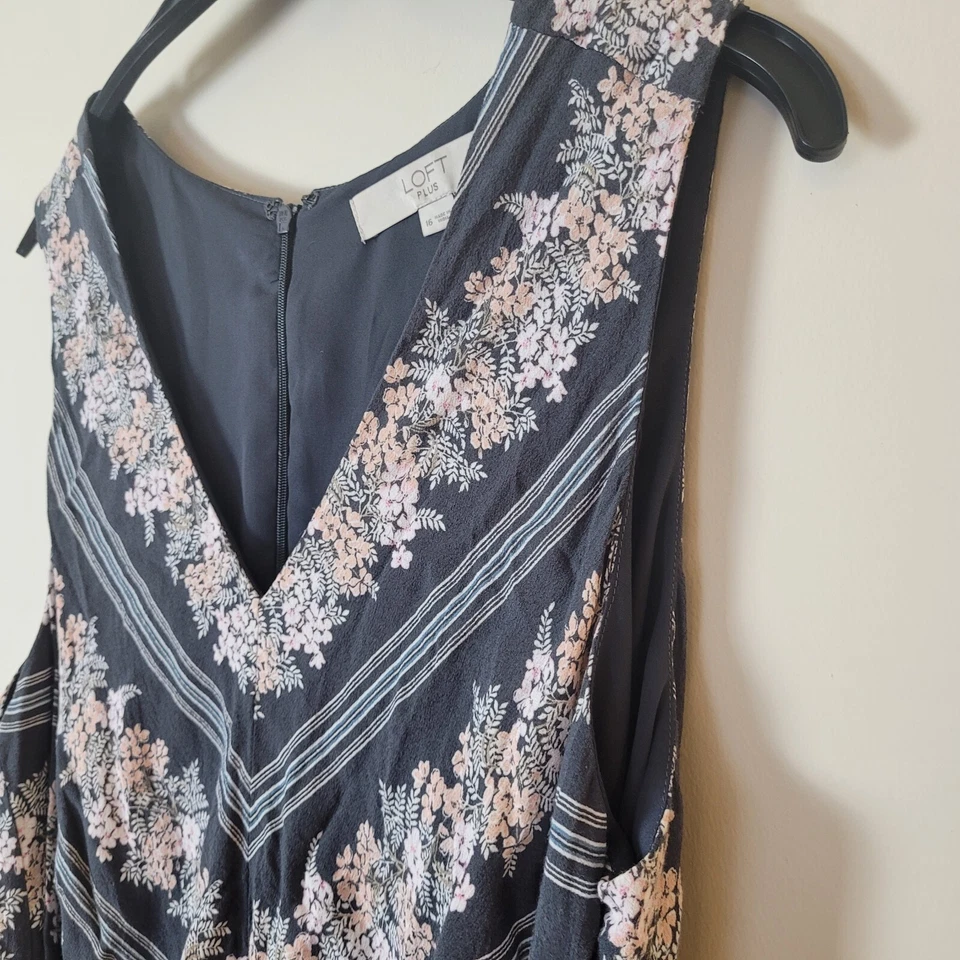 Macacão LOFT feminino 16 cinza rosa cinto de amarração macacão cottagecore boho floral anos 1X anos 90 - Imagem 3 de 4