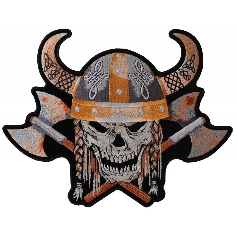 Large Back Patch (Iron-On/Sew-On), Viking Skull Axes and Horns Battle Ax