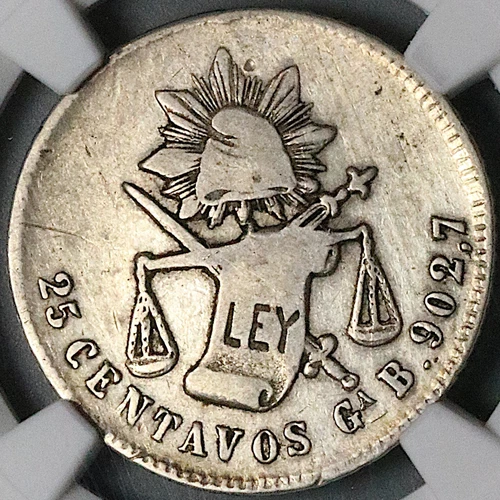 1883/2-Ga NGC Fine Mexico 25 Centavos Guadalajara Rare Silver Coin (23060405C)