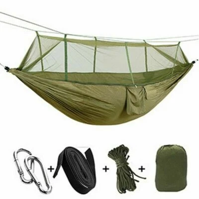 MARKENLOS Doppel Hängematte mit Moskitonetz Outdoor Camping Fallschirm Nylon 260x140cm DE