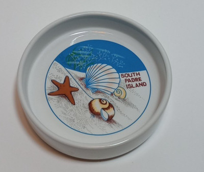 South Padre Island Trinket Dish White Shells Sand Round