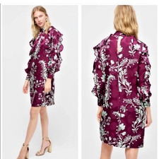 J Crew Collection Silk High-Neck Ruffle Sleeve Dress NWT Women’s 2 Iris Purple