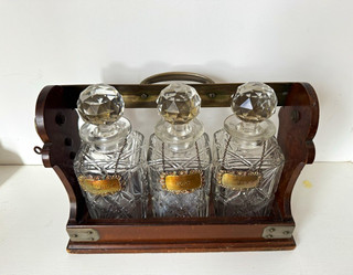 Betjemann's Tantalus Wooden Stand with 3 Glass Decanters Whisky/Port
