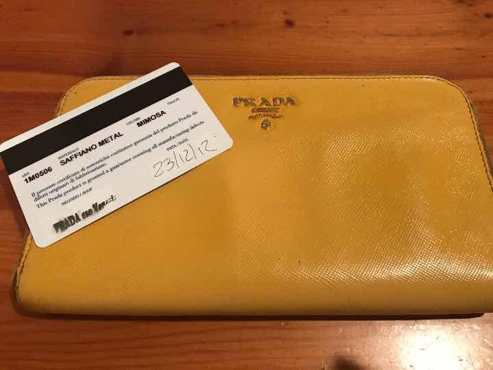 Prada Yellow Leather Long Wallet with Multiple Card Slots