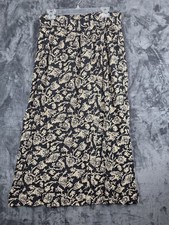 Vintage Carole Little Skirt Womens 14 Black Cream Floral Maxi Germany Rayon 90s