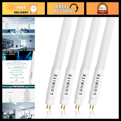 4FT T5 LED Tube Lights 24W Bright White 5000K, Ballast Bypass, Damp Rated, 4 Pac