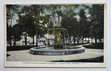ca 1910s NY Postcard Hornell New York Fountain and Soldiers Monument Union Park