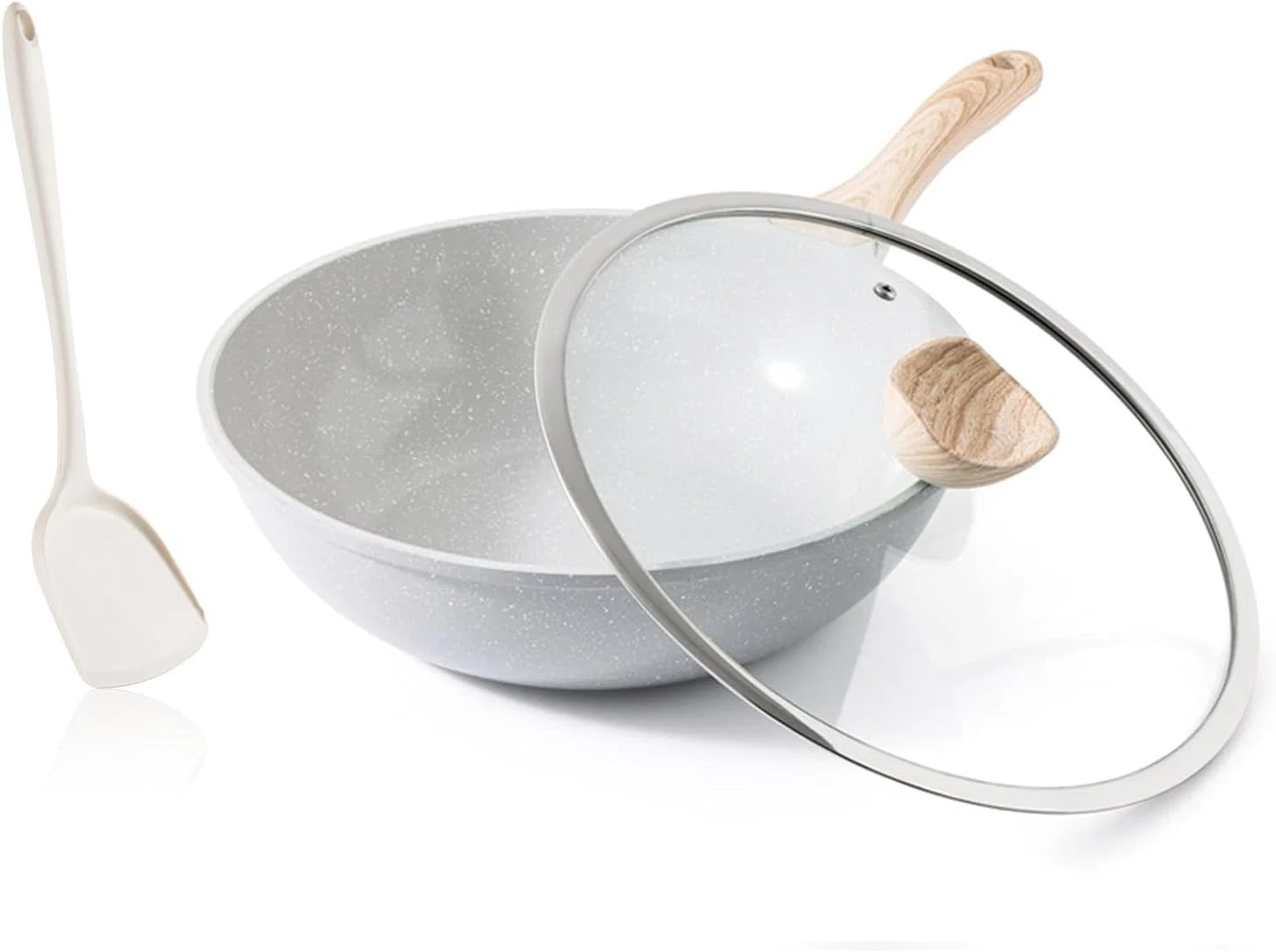 Ceramic Wok Pan 12 Inch Nonstick Wok W/ Lid Healthy Non Toxic Woks & Stir-fry