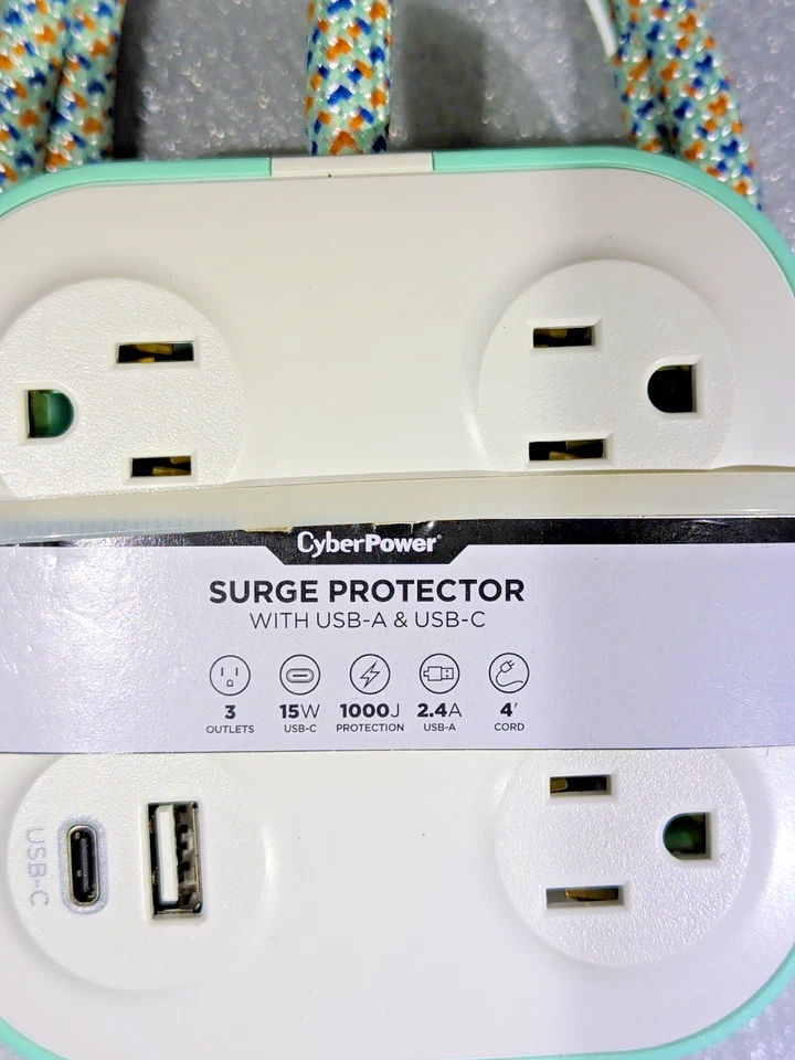 CyberPower DS304UCMT Desktop Surge Protector, 3 Grounded Outlets, 1000J Surge - Image 2 of 2