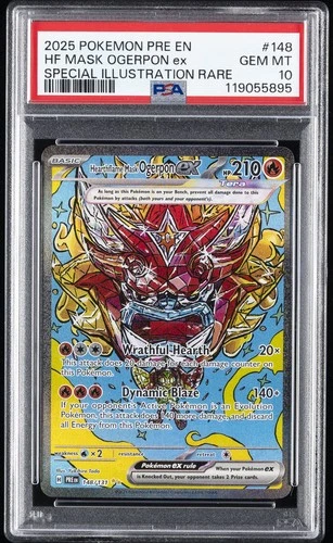 2025 POKEMON PRE EN-PRISMATIC EVOLUTIONS #148 HEARTHFLAME MASK OGERPON EX PSA 10
