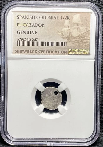El Cazador SHIPWRECK 1777-1783 AD, Mexico 1/2R Spain SEA SALVAGED, NGC AUTHENTIC