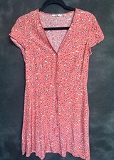 Uniqlo Floral Button Front Dress XS Coral Pink Ditsy Mini cottagecore Casual