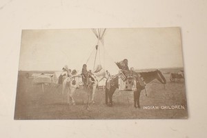Early Post Card Indian Children on Horses Teepee Published Sheridan Wyo