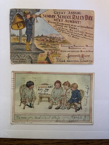 Lot Of Two Sunday School Rally Day 1918 And 1914 Please Come