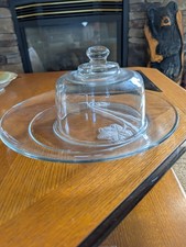 Large Glass Cheese / Cracker  Platter with Cover with Ivy design