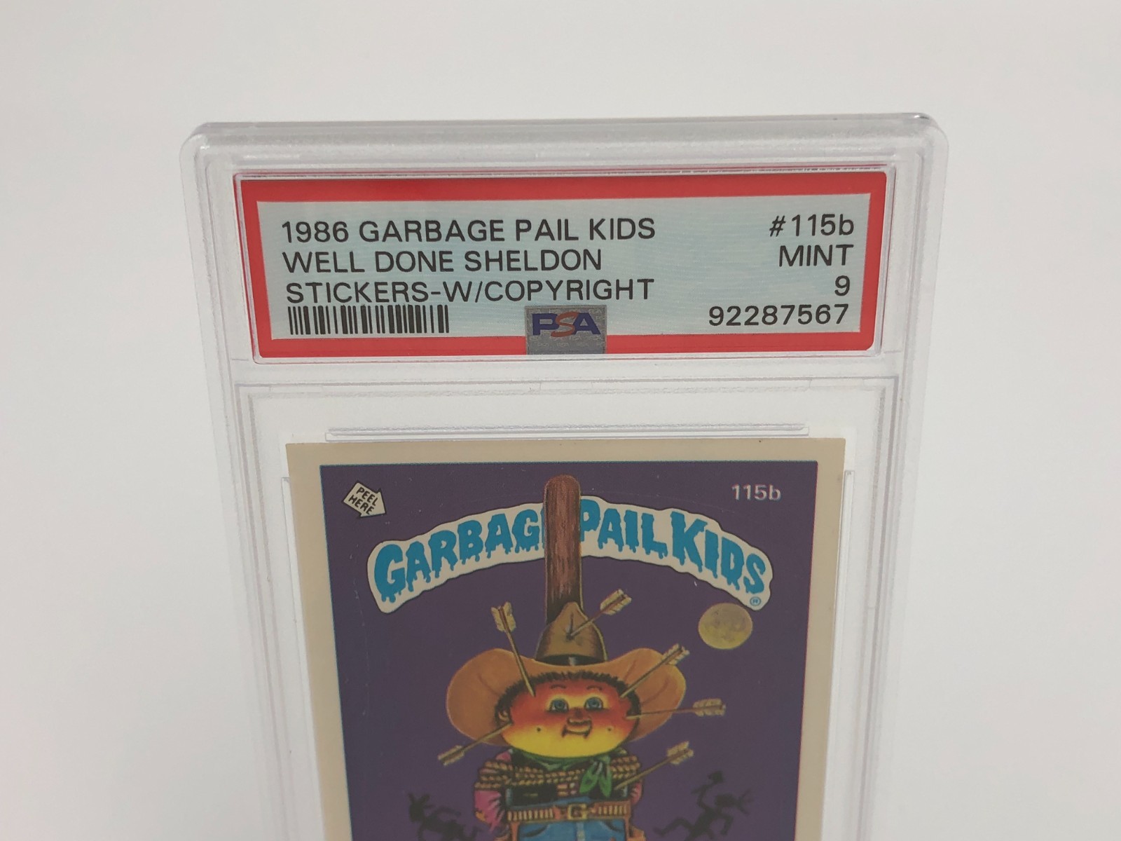 1986 GARBAGE PAIL KIDS Trading Card WELL DONE SHELDON #115b Sticker PSA MINT 9 view 7