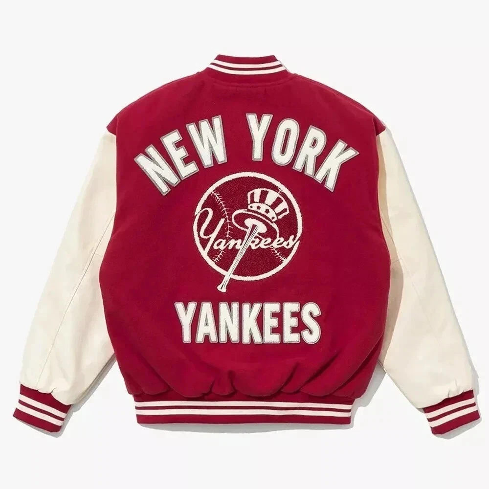 Men’s NY Yankees Maroon Wool and White Sleeves Varsity Jacket