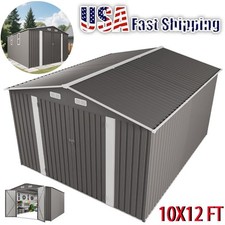 10x12 FT Outdoor Metal Storage Shed with Sturdy Frame  Lockable Door, Gray
